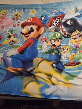 Super Mario Wall Tapestry, photo backdrop, Birthday banner Mario Party star Rush